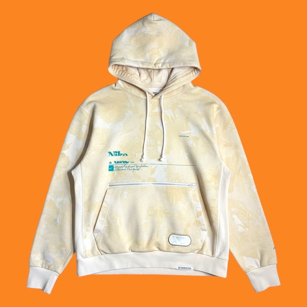 Nike Dri-FIT Standard Issue Hoodie Men's Size M Cream Yellow Floral Graphic